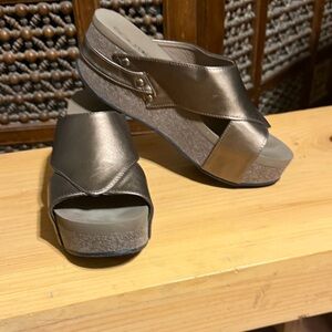 Corkys Bronze Platform Slide Sandals